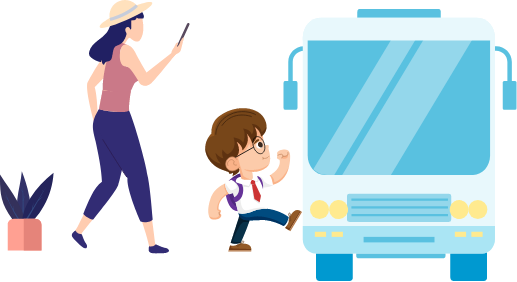Boy get into bus
